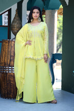 Dwija Fashion Short Kurti Crepe Embroidered Lime Green Color Kurti With Palazzo And Dupatta | Grocsy