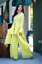 Dwija Fashion Short Kurti Crepe Embroidered Lime Green Color Kurti With Palazzo And Dupatta | Grocsy