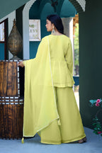 Dwija Fashion Short Kurti Crepe Embroidered Lime Green Color Kurti With Palazzo And Dupatta | Grocsy