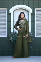 Dwija Fashion Short Kurti Crepe Embroidered Lime Green Color Kurti With Palazzo And Dupatta | Grocsy