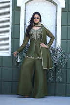 Dwija Fashion Short Kurti Crepe Embroidered Lime Green Color Kurti With Palazzo And Dupatta | Grocsy