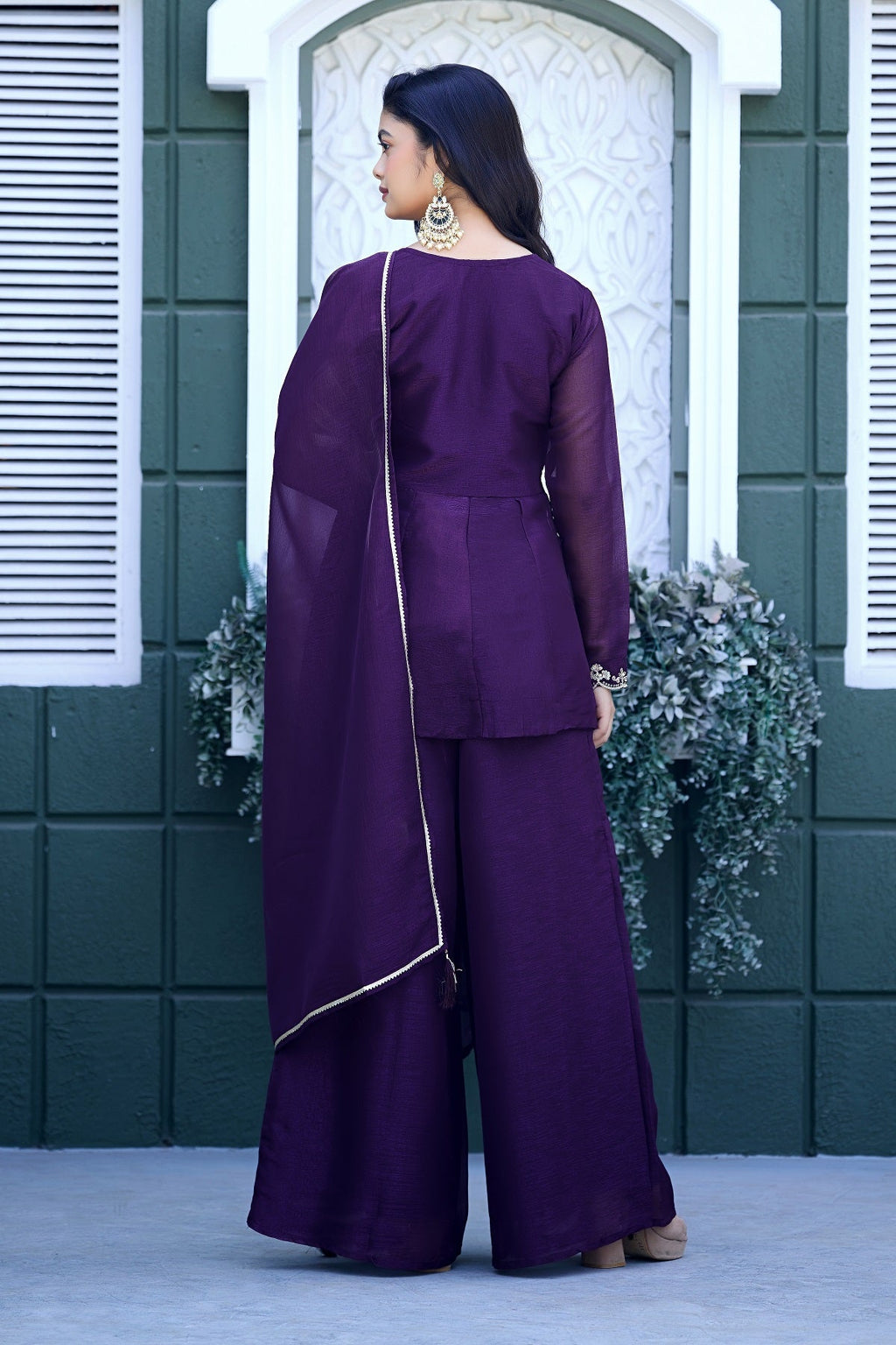 Dwija Fashion Short Kurti Crepe Embroidered Purple Color Kurti With Palazzo And Dupatta | Grocsy