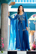 Dwija Fashion Short Kurti Crepe Embroidered Blue Color Kurti With Palazzo And Dupatta | Grocsy