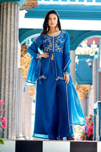 Dwija Fashion Short Kurti Crepe Embroidered Blue Color Kurti With Palazzo And Dupatta | Grocsy