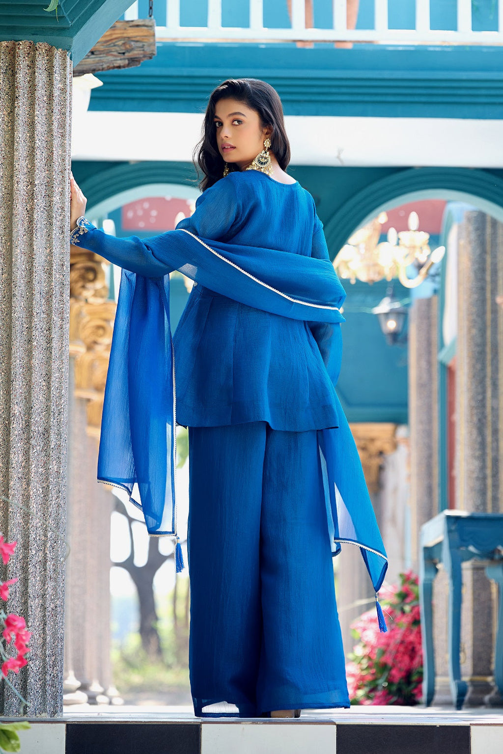 Dwija Fashion Short Kurti Crepe Embroidered Blue Color Kurti With Palazzo And Dupatta | Grocsy