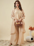Dwija Fashion Short Kurti Crepe Embroidered Beige Color Kurti With Palazzo And Dupatta | Grocsy