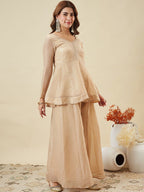 Dwija Fashion Short Kurti Crepe Embroidered Beige Color Kurti With Palazzo And Dupatta | Grocsy