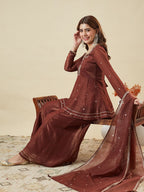 Dwija Fashion Short Kurti Crepe Embroidered Brown Color Kurti With Palazzo And Dupatta | Grocsy