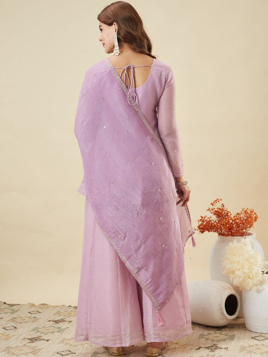 Dwija Fashion Short Kurti Crepe Embroidered Lavender Color Kurti With Palazzo And Dupatta | Grocsy