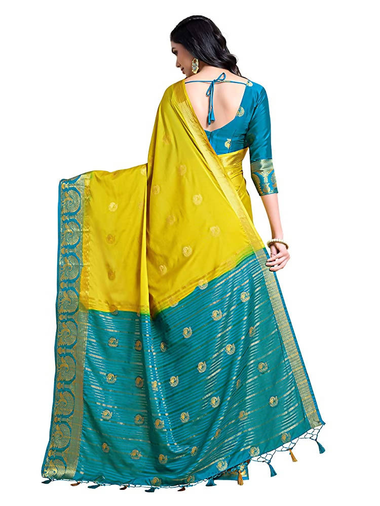 Mimosa Women's Yellow Mysore Silk Crepe Saree With Blouse | Grocsy