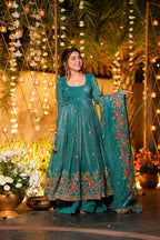 Prazu Fashion Blue Crunchy Silk With Embroidery Sequins Work Palazzo Suit | Grocsy