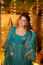 Prazu Fashion Blue Crunchy Silk With Embroidery Sequins Work Palazzo Suit | Grocsy