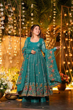 Prazu Fashion Blue Crunchy Silk With Embroidery Sequins Work Palazzo Suit | Grocsy