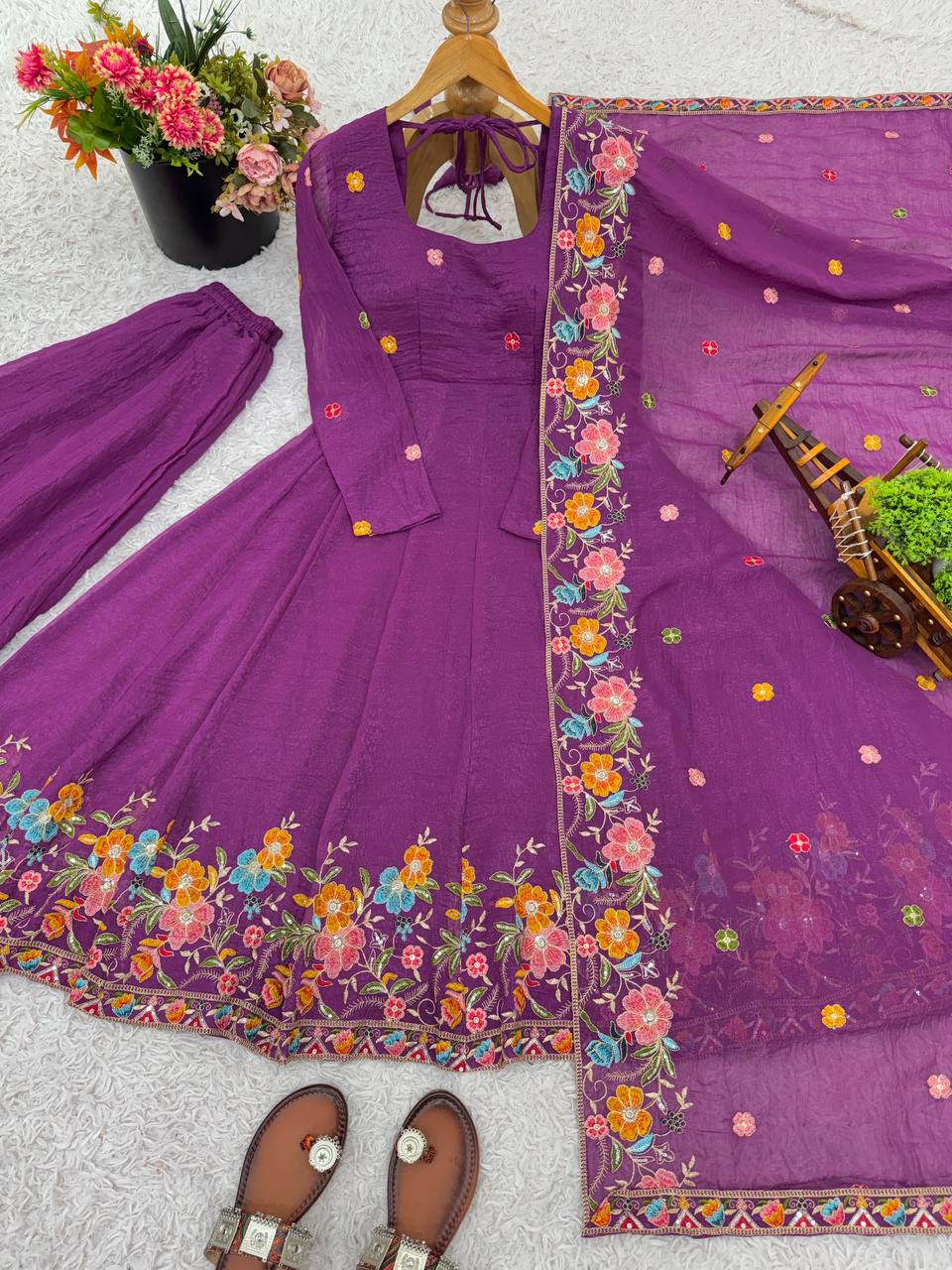 Prazu Fashion Onion Pink Crunchy Silk With Embroidery Sequins Work Palazzo Suit | Grocsy