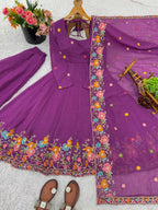 Prazu Fashion Onion Pink Crunchy Silk With Embroidery Sequins Work Palazzo Suit | Grocsy