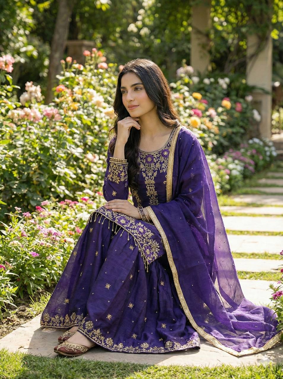 Prazu Fashion Blue Silk Embroidered With Sequence Sharara Suit | Grocsy