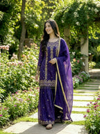Prazu Fashion Blue Silk Embroidered With Sequence Sharara Suit | Grocsy