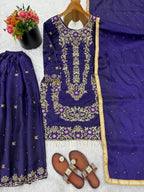 Prazu Fashion Blue Silk Embroidered With Sequence Sharara Suit | Grocsy