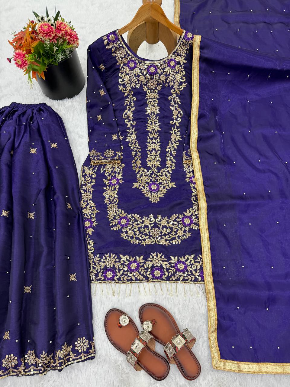 Prazu Fashion Blue Silk Embroidered With Sequence Sharara Suit | Grocsy