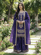Prazu Fashion Blue Silk Embroidered With Sequence Sharara Suit | Grocsy