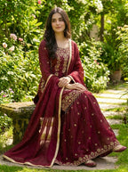 Prazu Fashion Maroon Silk Embroidered With Sequence Sharara Suit | Grocsy