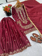 Prazu Fashion Maroon Silk Embroidered With Sequence Sharara Suit | Grocsy