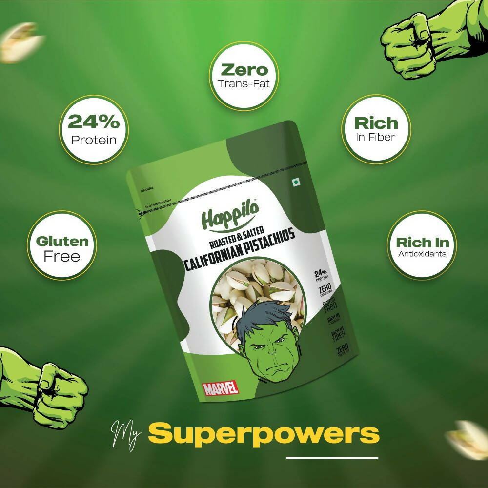 Happilo Roasted & Salted Californian Pistachios-Marvel Hulk Edition | Grocsy