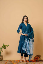 Joban Fashion Navy Blue Tie & Dye Cotton Suit Set | Grocsy