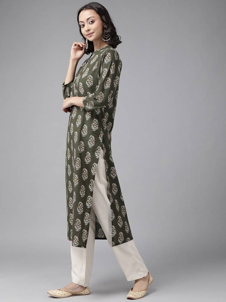 Yufta Green And off White Kurta And Palazzo Set | Grocsy