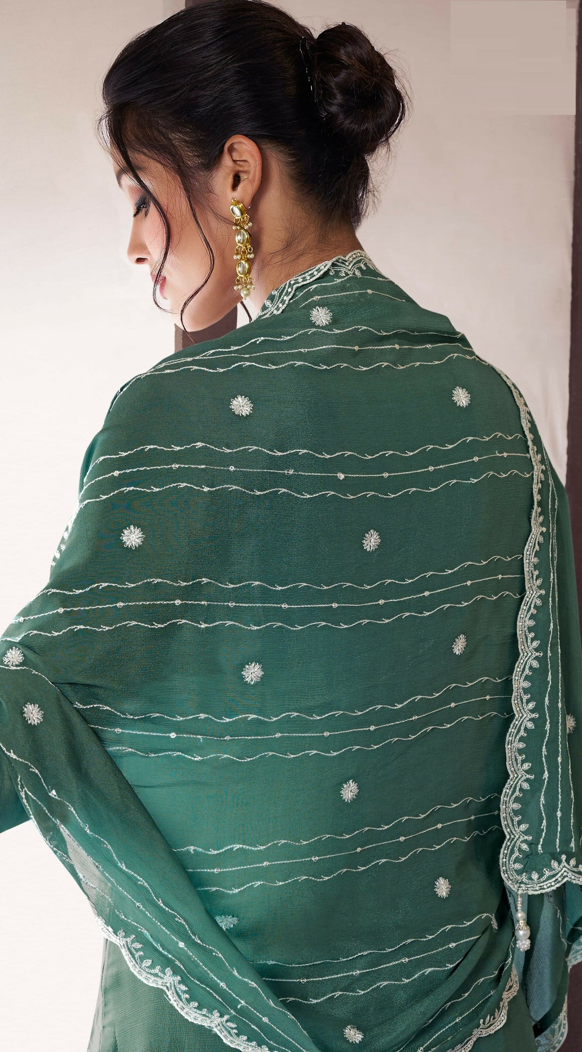 Anaita Green Embroidered Work Silk Stitched Sharara Suit | Grocsy