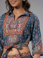 Juniper Women Navy Blue Rayon Printed Clothing Set | Grocsy
