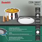 Sumeet Cook Smart Triply Steel-Aluminium-Steel - 3 Layers Tope with Lid - 16 cm | Grocsy