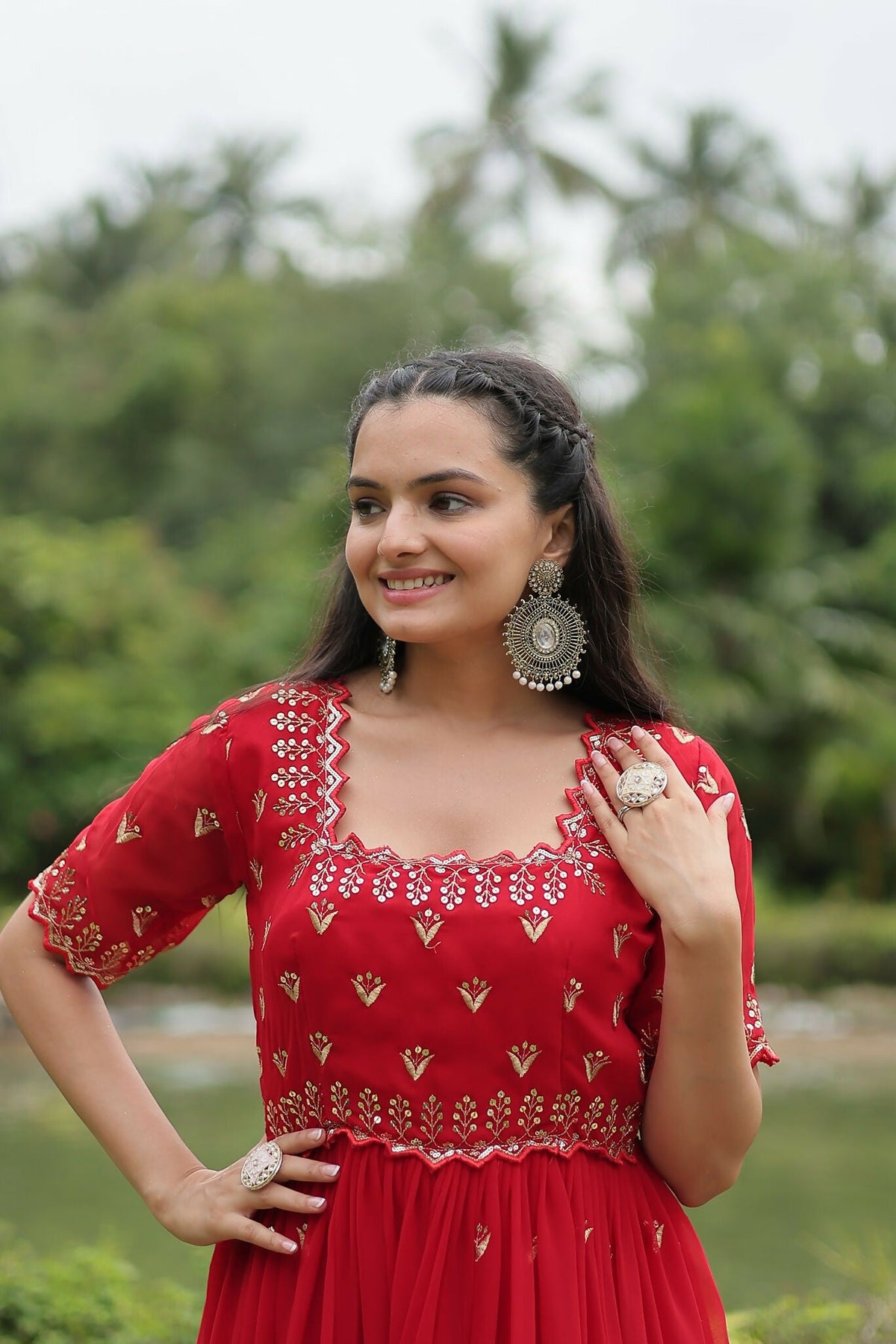Joban Fashion Red Georgette Sequence Embroidery Work Gown | Grocsy