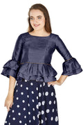 Aastha Fashion Women's Navy Blue Art Silk Bell Sleeves attire with Poly Cotton Lining Blouse | Grocsy