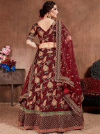 Tulsi Art Maroon Embroidered Taffeta Bridal Wear Lehenga Choli | Grocsy