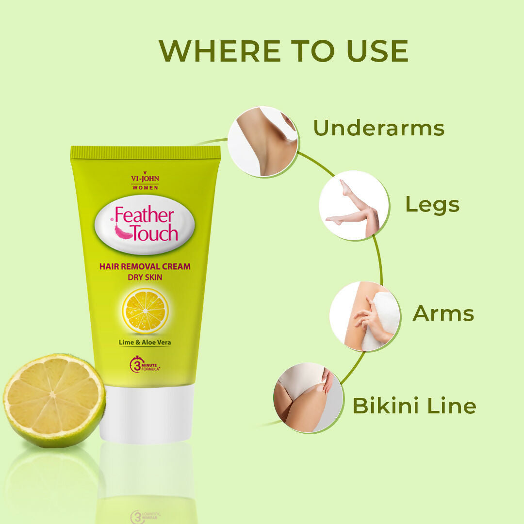 VI-JOHN Feather Touch Lime & Aloevera Hair Removal Cream for Women for Dry Skin, Suitable for Legs, Underarms, Bikini Line, Arms | Grocsy