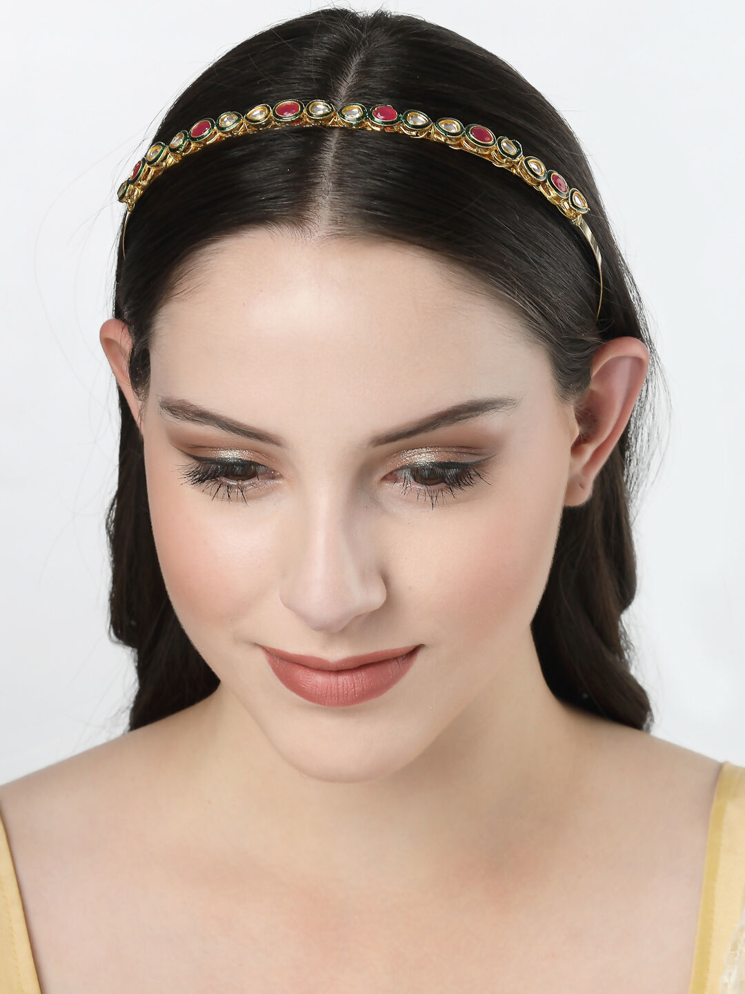 NVR Women's Multi colour Kundan Gold-Polished Embellished Hairband | Grocsy