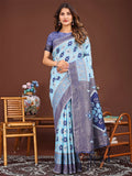 Shree Shyam Fashion Sajni Sky Blue Linen Cotton Saree | Grocsy