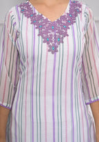 White Viscose Silk Embroidery with Thread and sequence Stitched Suit With Dupatta - Tanisha | Grocsy