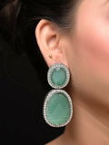 Mint Green Smart Dangler Earrings With Rhino Stone Border| Earring For Women And Girls By House of Ree - Swadesiicart