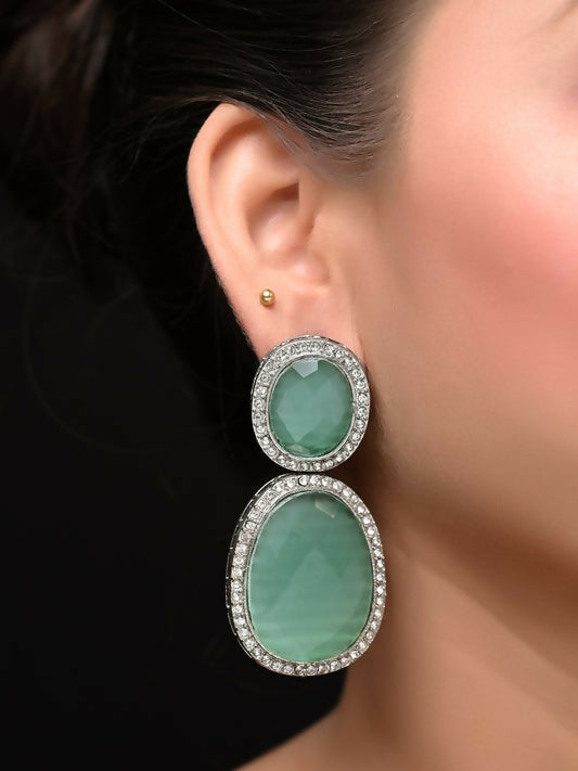 Mint Green Smart Dangler Earrings With Rhino Stone Border| Earring For Women And Girls By House of Ree - Swadesiicart
