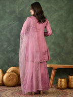 The52 Women's Gorgeous Embroidery Work Viscose Silk Fabric A-line Kurta Sharara and Dupatta Set | Grocsy