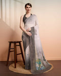 Grey Georgette Designer Printed Party Wear Saree - Cinderella | Grocsy