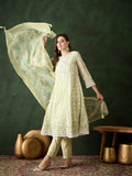 Green Crystal Organza schiffli embroidery Kurta With Trouser & Dupatta - Bhumi | Grocsy