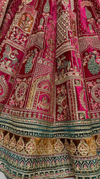 Jyoti Fashion Women's Rani Pink Velvet Fancy Dori & Sequins with Multi Thread Embroidered with Diamond Work Wedding Lehenga Choli | Grocsy