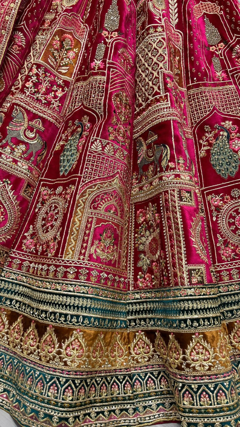 Jyoti Fashion Women's Rani Pink Velvet Fancy Dori & Sequins with Multi Thread Embroidered with Diamond Work Wedding Lehenga Choli | Grocsy