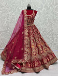 Jyoti Fashion Women's Rani Pink Velvet Multi Thread Embroidered with Zircon Diamond Work Wedding Lehenga Choli | Grocsy