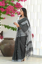 Beatitude Black Cotton Tanchori Handloom Saree | Grocsy