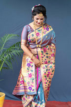 Jyoti Fashion Women's Grey Paithani Silk Zari Woven Saree with Blouse | Grocsy