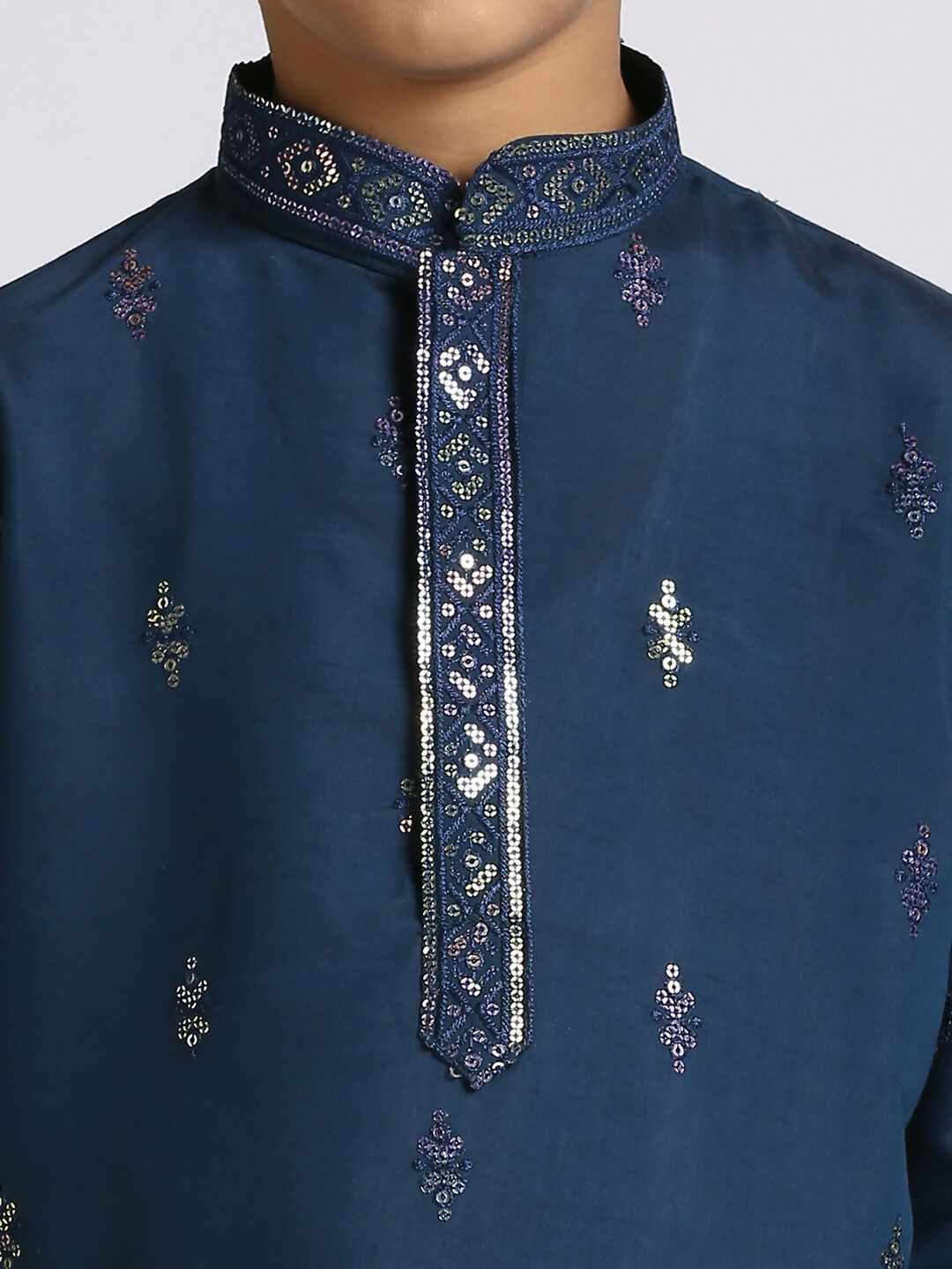 Joban Fashion Kids Island Traditional Ethnic Wear with Silk Sequence Embroidery Full Sleeves Kurta and Pyjama Set - Blue | Grocsy